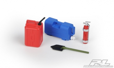 Proline Water Jug, Plastic Fuel Can, Fire Extinguisher, Trench Shovel